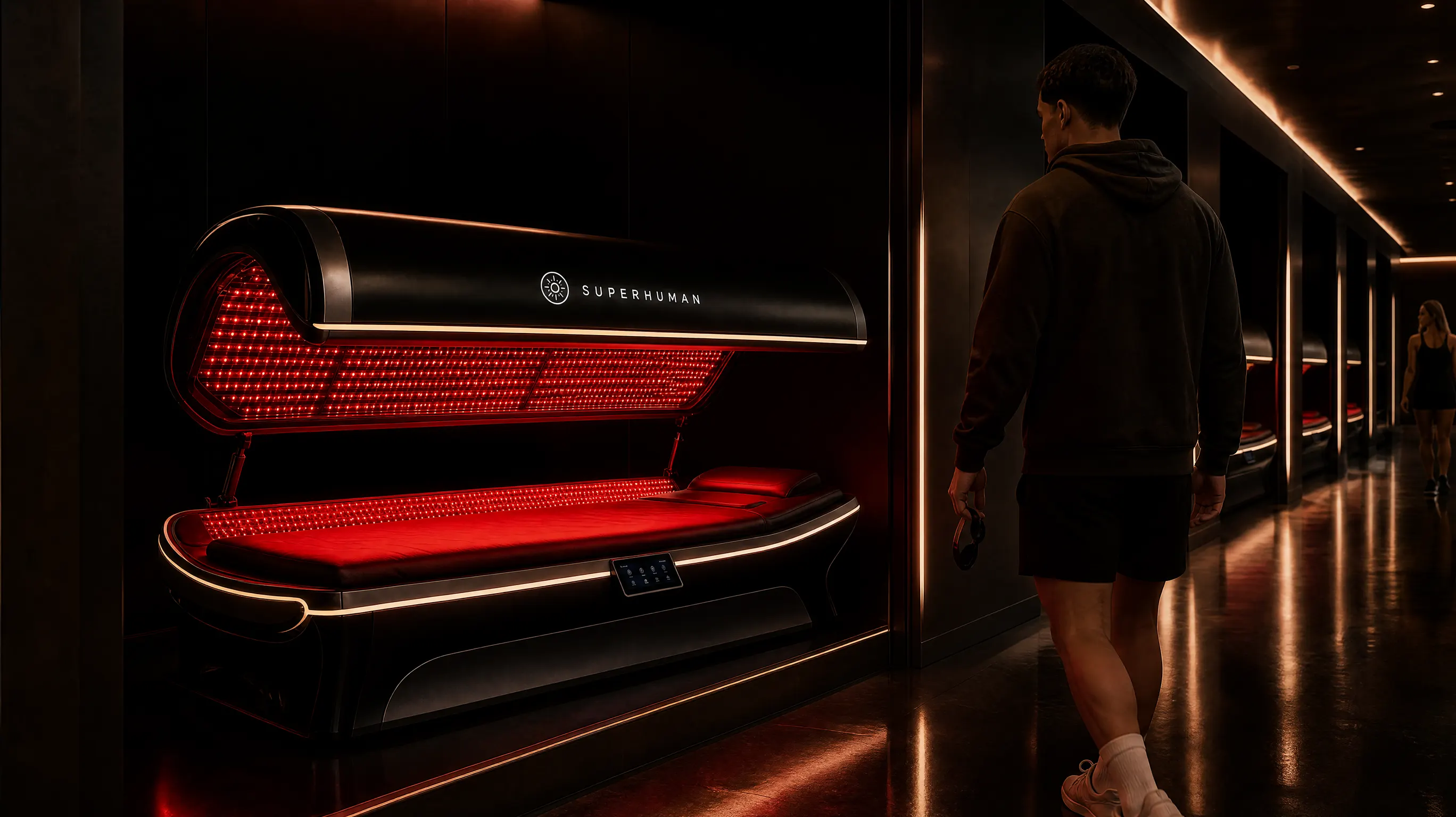 Red light therapy bed in a premium tanning salon
